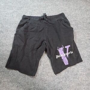Palm Angels Sweat Shorts Mens Large Black Fleece Drawstring V Graphic Logo